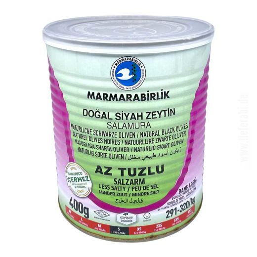 Dogal Siyah Zeytin S Az Tuzlu  - Schwarze Oliven mit Kern Salzarm 400g Marmarabirlik